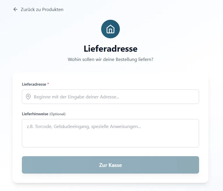 Lieferadresse mit Adressfeld und Lieferhinweisen